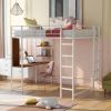 Full Size Metal Loft Bed with 2 Shelves and one Desk
