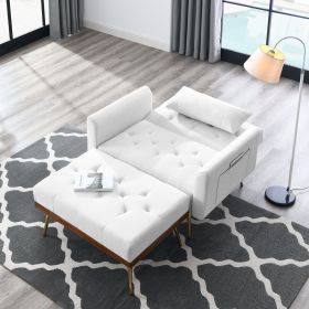 Recline Sofa Chair with Ottoman;  Two Arm Pocket and Wood Frame include 1 Pillow;  Teal (40.5'x33'x32') (Color: White)