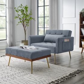 Recline Sofa Chair with Ottoman;  Two Arm Pocket and Wood Frame include 1 Pillow;  Teal (40.5'x33'x32') (Color: Grey)