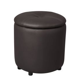Round Storage Ottoman Faux Leather Upholstered Footrest Stool for the Living Room Bedroom (Color: black brown)