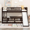 Bunk Bed with Slide; Twin Over Twin Low Bunk Bed with Fence and Ladder for Toddler Kids Teens