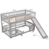 Bunk Bed with Slide; Twin Over Twin Low Bunk Bed with Fence and Ladder for Toddler Kids Teens