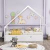 Twin Size Wooden House Bed With Twin Size Trundle