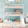 Twin over Twin over Twin Adjustable Triple Bunk Bed with Ladder and Slide