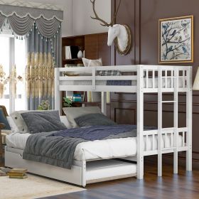 Twin over Pull-out Bunk Bed with Trundle (Color: White)