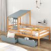 Twin Size House Low Loft Bed with Two Storage Drawers