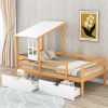 Twin Size House Low Loft Bed with Two Storage Drawers