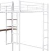 Full Size Metal Loft Bed with 2 Shelves and one Desk