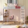 Full Size Metal Loft Bed with 2 Shelves and one Desk