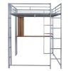Full Size Metal Loft Bed with 2 Shelves and one Desk