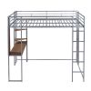 Full Size Metal Loft Bed with 2 Shelves and one Desk