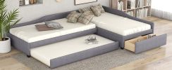 Upholstered Double Twin Size Daybed with Trundle and Drawer