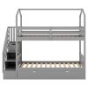 Multifunctional Twin over Twin House Bunk Bed with Staircase and Storage Space