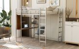 Full Size Metal Loft Bed with 2 Shelves and one Desk