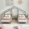 Double Twin Size Triangular House Beds with Built-in Table