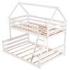 Twin over Full House Bunk Bed with Built-in Ladder,Gray