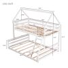 Twin over Full House Bunk Bed with Built-in Ladder,Gray