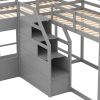 Twin over Twin L-Shaped Bunk Bed with Built-in Middle Staircase