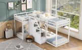 Twin over Twin L-Shaped Bunk Bed with Built-in Middle Staircase