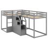 Twin over Twin L-Shaped Bunk Bed with Built-in Middle Staircase