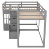 Twin over Twin L-Shaped Bunk Bed with Built-in Middle Staircase