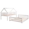 Twin over Full House Bunk Bed with Built-in Ladder,Gray