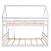 Twin over Full House Bunk Bed with Built-in Ladder,Gray