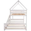 Twin over Full House Bunk Bed with Built-in Ladder,Gray