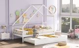 Twin Size Wooden House Bed With Twin Size Trundle