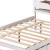 Full Size L-shaped Platform Beds with Twin Size Trundle and Drawers Linked with Built-in Rectangle Table