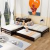 Full Size L-shaped Platform Beds with Twin Size Trundle and Drawers Linked with Built-in Rectangle Table