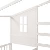 Wood House Bed Twin Size;  2 Twin Solid Bed L structure with fence and slatted frame