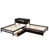 Full Size L-shaped Platform Beds with Twin Size Trundle and Drawers Linked with Built-in Rectangle Table