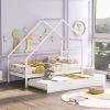 Twin Size Wooden House Bed With Twin Size Trundle