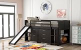 Low Twin Size Loft Bed with Cabinets;  Shelves and Slide