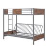 Twin-Over-Futon Bunk Bed;  Metal Futon Bunk Bed Frame with Guardrails and Ladder