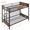 Twin-Over-Futon Bunk Bed;  Metal Futon Bunk Bed Frame with Guardrails and Ladder