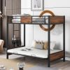 Twin-Over-Futon Bunk Bed;  Metal Futon Bunk Bed Frame with Guardrails and Ladder