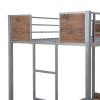 Twin-Over-Futon Bunk Bed;  Metal Futon Bunk Bed Frame with Guardrails and Ladder