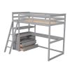 Twin Size Loft Bed with Desk and Shelves;  Two Built-in Drawers