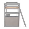 Twin Size Loft Bed with Desk and Shelves;  Two Built-in Drawers