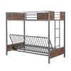 Twin-Over-Futon Bunk Bed;  Metal Futon Bunk Bed Frame with Guardrails and Ladder