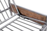 Twin-Over-Futon Bunk Bed;  Metal Futon Bunk Bed Frame with Guardrails and Ladder