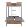Twin-Over-Futon Bunk Bed;  Metal Futon Bunk Bed Frame with Guardrails and Ladder