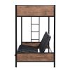 Twin-Over-Futon Bunk Bed;  Metal Futon Bunk Bed Frame with Guardrails and Ladder