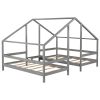 Double Twin Size Triangular House Beds with Built-in Table