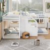 Twin over Twin L-Shaped Bunk Bed with Built-in Middle Staircase