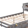 Full Size L-shaped Platform Beds with Twin Size Trundle and Drawers Linked with Built-in Rectangle Table