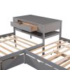 Full Size L-shaped Platform Beds with Twin Size Trundle and Drawers Linked with Built-in Rectangle Table