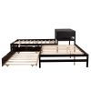 Full Size L-shaped Platform Beds with Twin Size Trundle and Drawers Linked with Built-in Rectangle Table